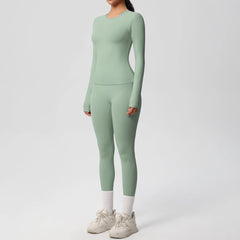 Women's 2-Piece Yoga Set: Long Sleeve Crop Top & Leggings for Gym and Fitness