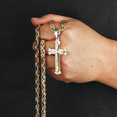 Men's Stainless Steel Cross Pendant Necklace – 45cm Chain, Anti-Fading Design, With Gift Box - YanaChi Store