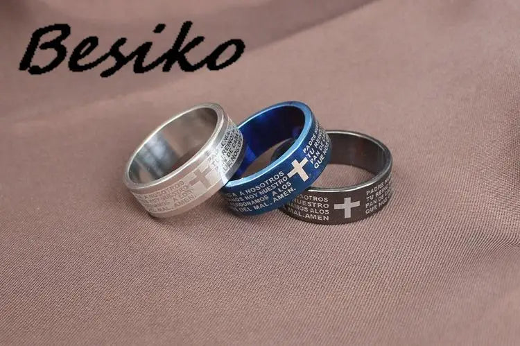 Stainless Steel Spanish Bible Cross Ring – 8mm Christian Jewelry - YanaChi Store