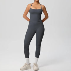 Women's 2-Piece Yoga Set: Hanging Neck Bra & Sports Shorts for Fitness