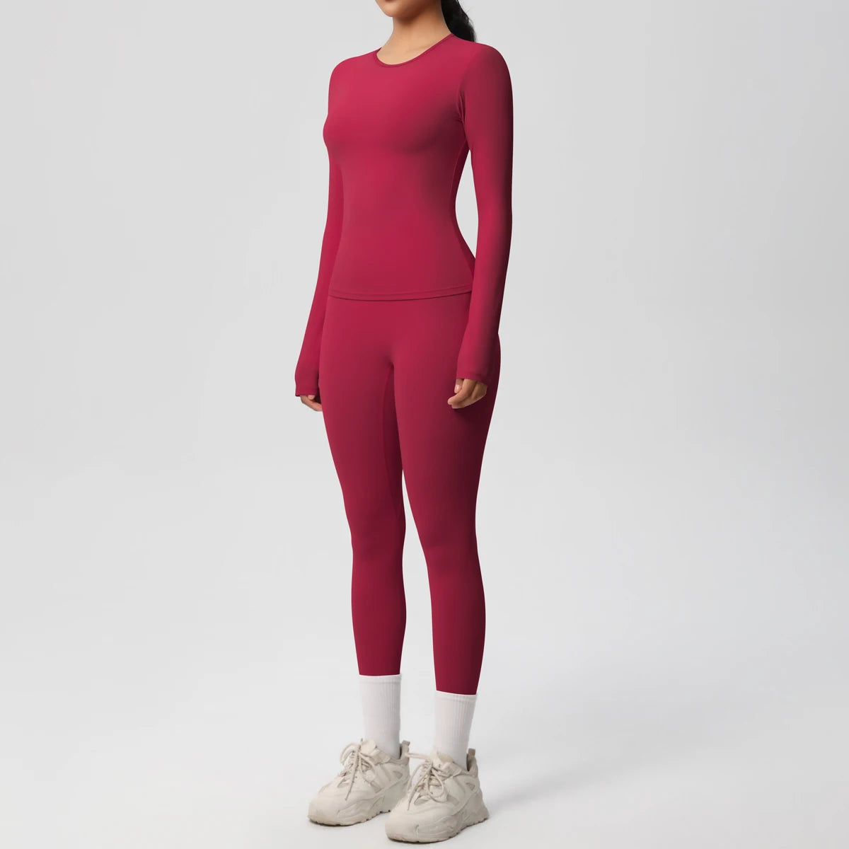 Women's 2-Piece Yoga Set: Long Sleeve Crop Top & Leggings for Gym and Fitness