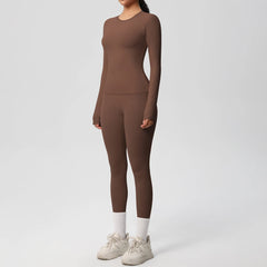 Women's 2-Piece Yoga Set: Long Sleeve Crop Top & Leggings for Gym and Fitness