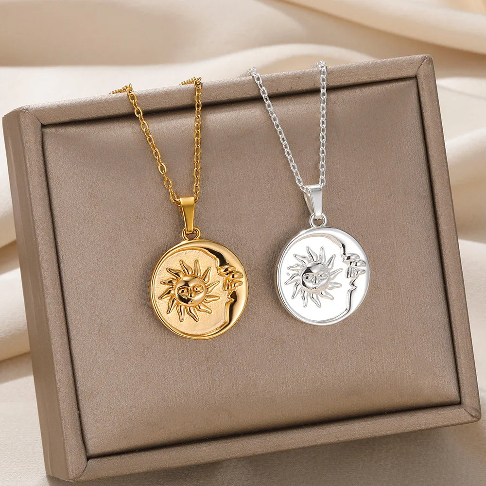 Exquisite Bohemian Clavicle Necklace – Stainless Steel Sun & Moon Pendant - YanaChi Store