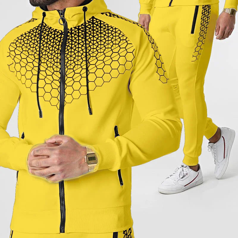 Men's Tracksuit Set: Hooded Zipper Jacket & Jogging Pants for Spring & Autumn