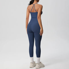 Women's 2-Piece Yoga Set: Hanging Neck Bra & Sports Shorts for Fitness