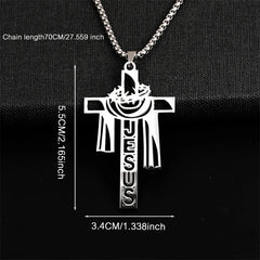 Stainless Steel Thorn Jesus Cross Necklace – Christian Pendant Jewelry with 70cm Chain - YanaChi Store