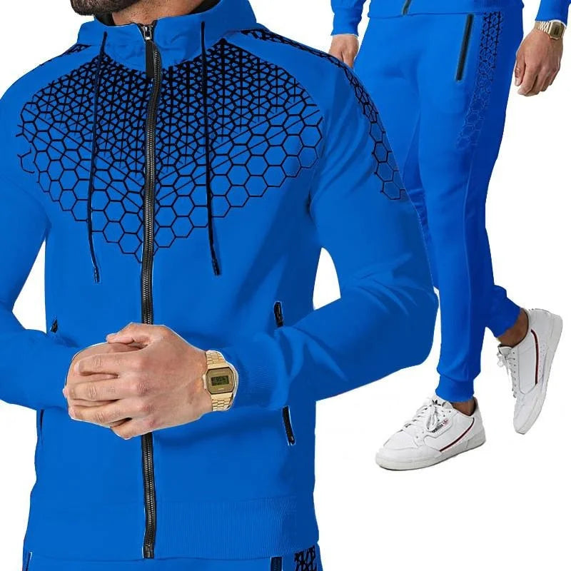 Men's Tracksuit Set: Hooded Zipper Jacket & Jogging Pants for Spring & Autumn