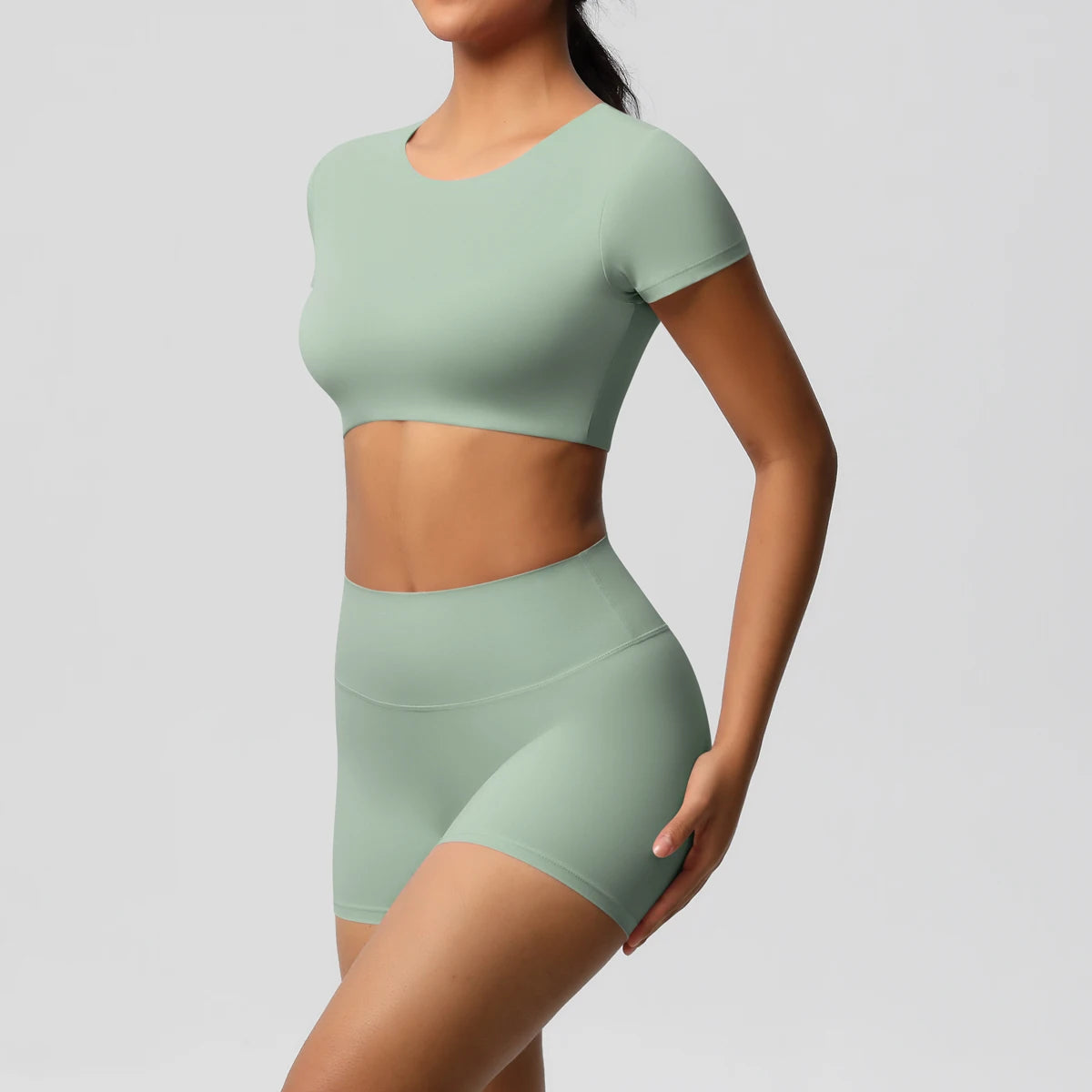 Women's 2-Piece Yoga Set: Short Sleeve Gym Top & High-Waist Shorts for Fitness