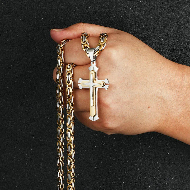 Men's Stainless Steel Cross Pendant Necklace – 45cm Chain, Anti-Fading Design, With Gift Box - YanaChi Store