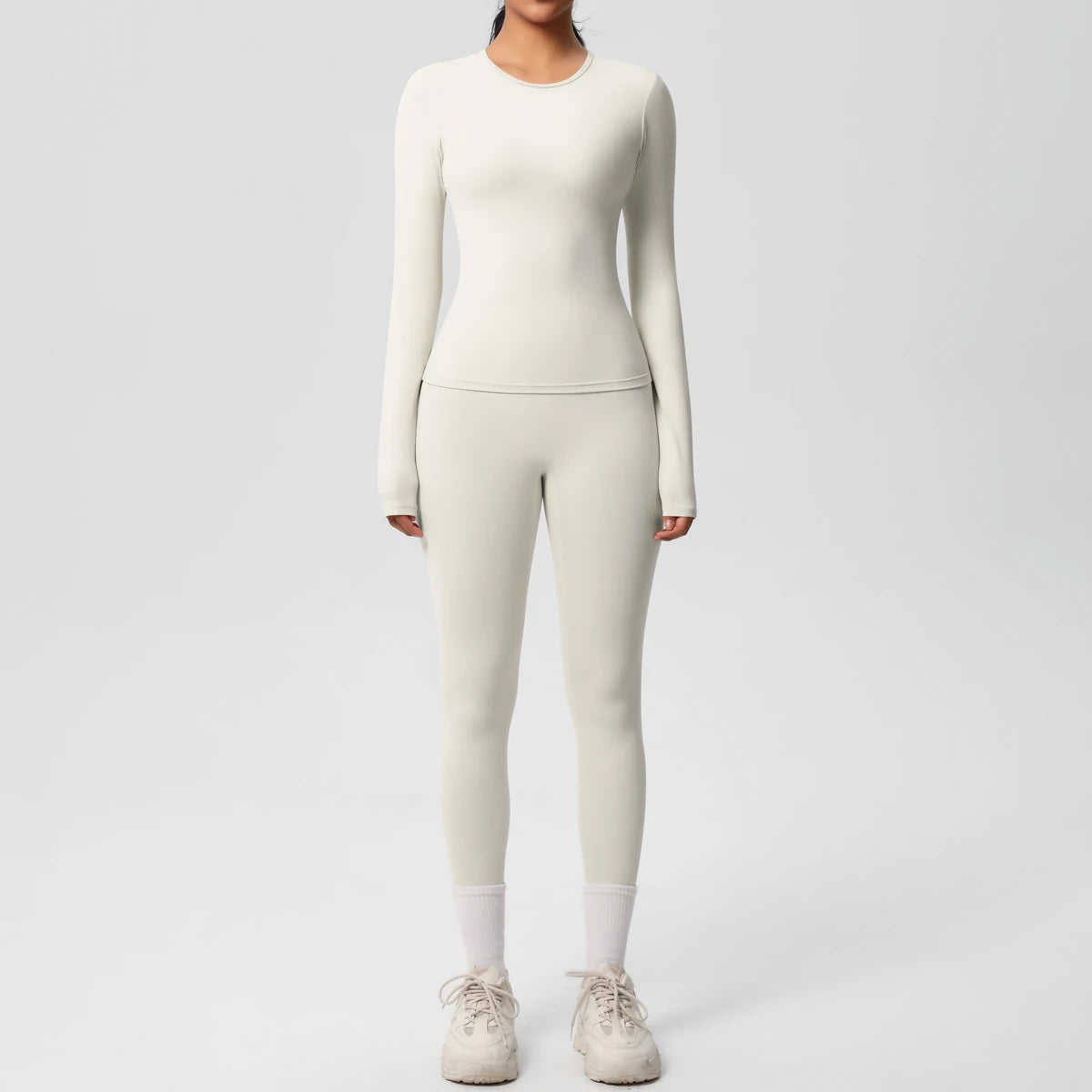 Women's 2-Piece Yoga Set: Long Sleeve Crop Top & Leggings for Gym and Fitness