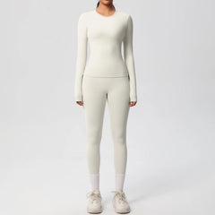 Women's 2-Piece Yoga Set: Long Sleeve Crop Top & Leggings for Gym and Fitness