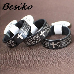 Stainless Steel Spanish Bible Cross Ring – 8mm Christian Jewelry - YanaChi Store