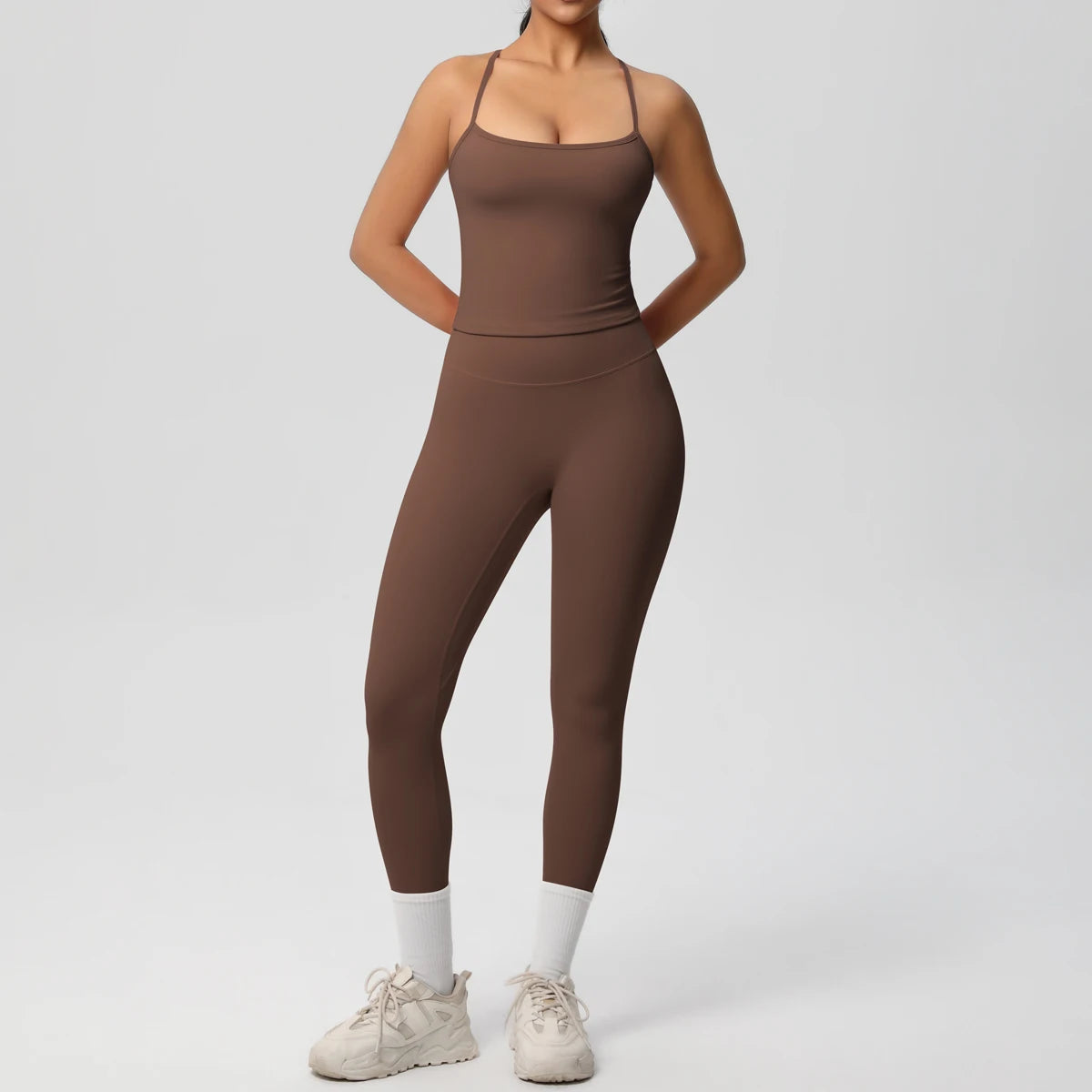 Women's 2-Piece Yoga Set: Hanging Neck Bra & Sports Shorts for Fitness