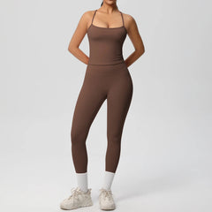 Women's 2-Piece Yoga Set: Hanging Neck Bra & Sports Shorts for Fitness