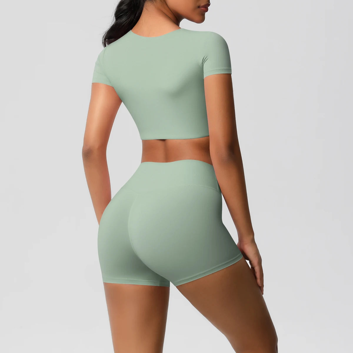 Women's 2-Piece Yoga Set: Short Sleeve Gym Top & High-Waist Shorts for Fitness