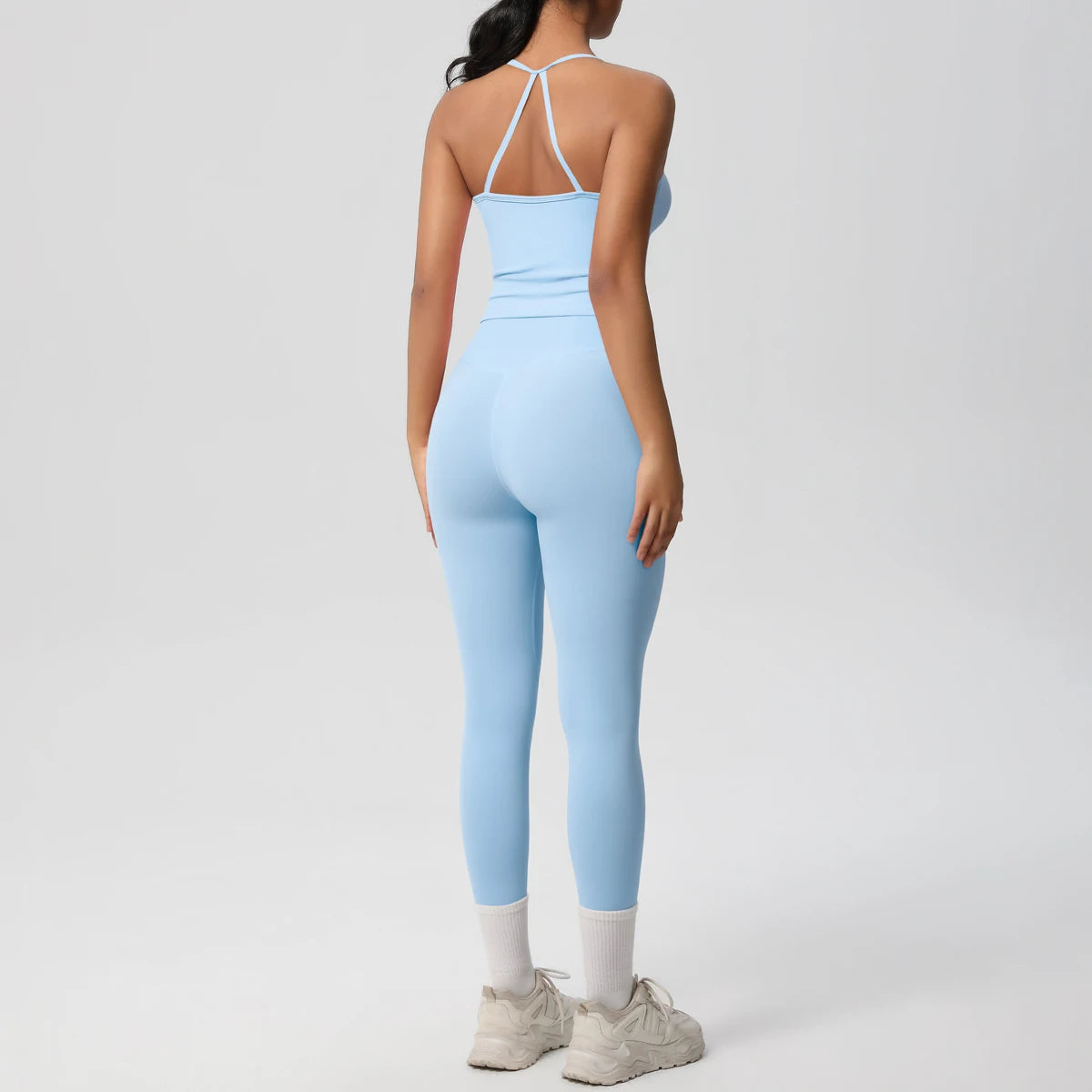 Women's 2-Piece Yoga Set: Hanging Neck Bra & Sports Shorts for Fitness