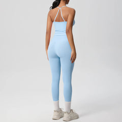 Women's 2-Piece Yoga Set: Hanging Neck Bra & Sports Shorts for Fitness