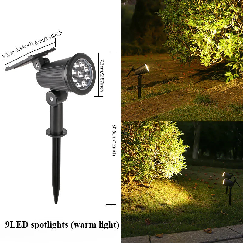 Solar-Powered Spotlights – 9 LEDs, IP65 Waterproof, Perfect for Driveways and Lawns - YanaChi Store