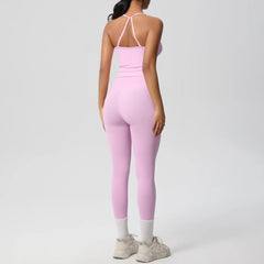 Women's 2-Piece Yoga Set: Hanging Neck Bra & Sports Shorts for Fitness