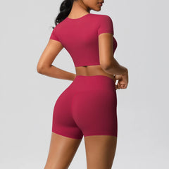 Women's 2-Piece Yoga Set: Short Sleeve Gym Top & High-Waist Shorts for Fitness