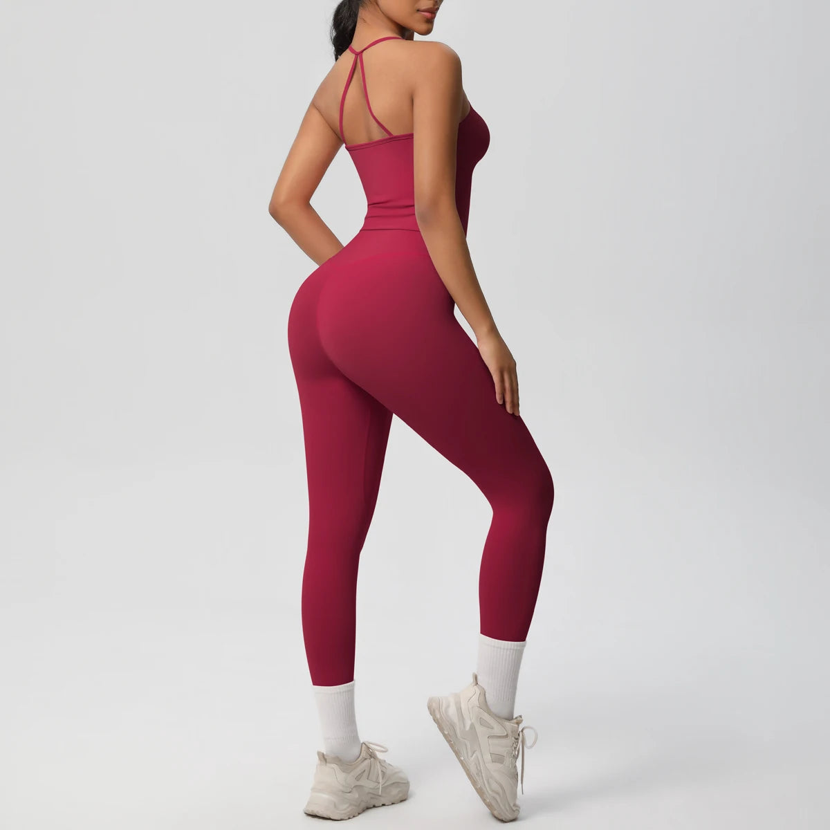 Women's 2-Piece Yoga Set: Hanging Neck Bra & Sports Shorts for Fitness