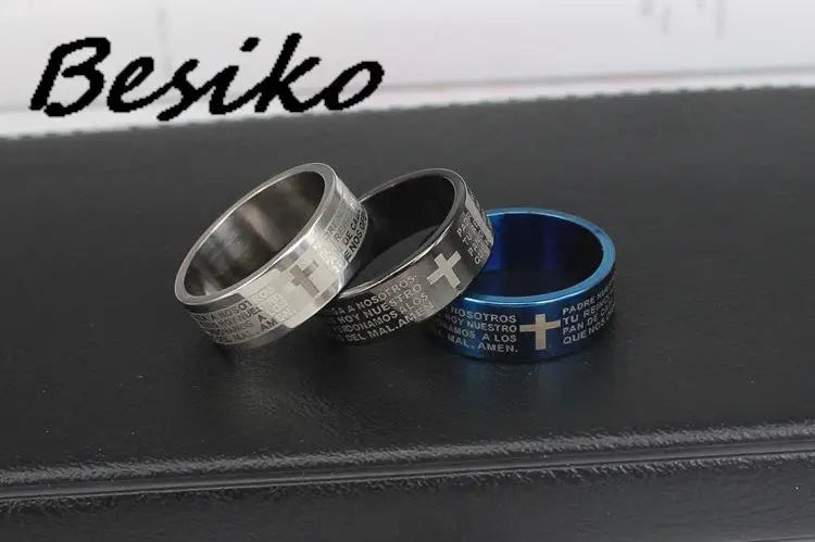 Stainless Steel Spanish Bible Cross Ring – 8mm Christian Jewelry - YanaChi Store