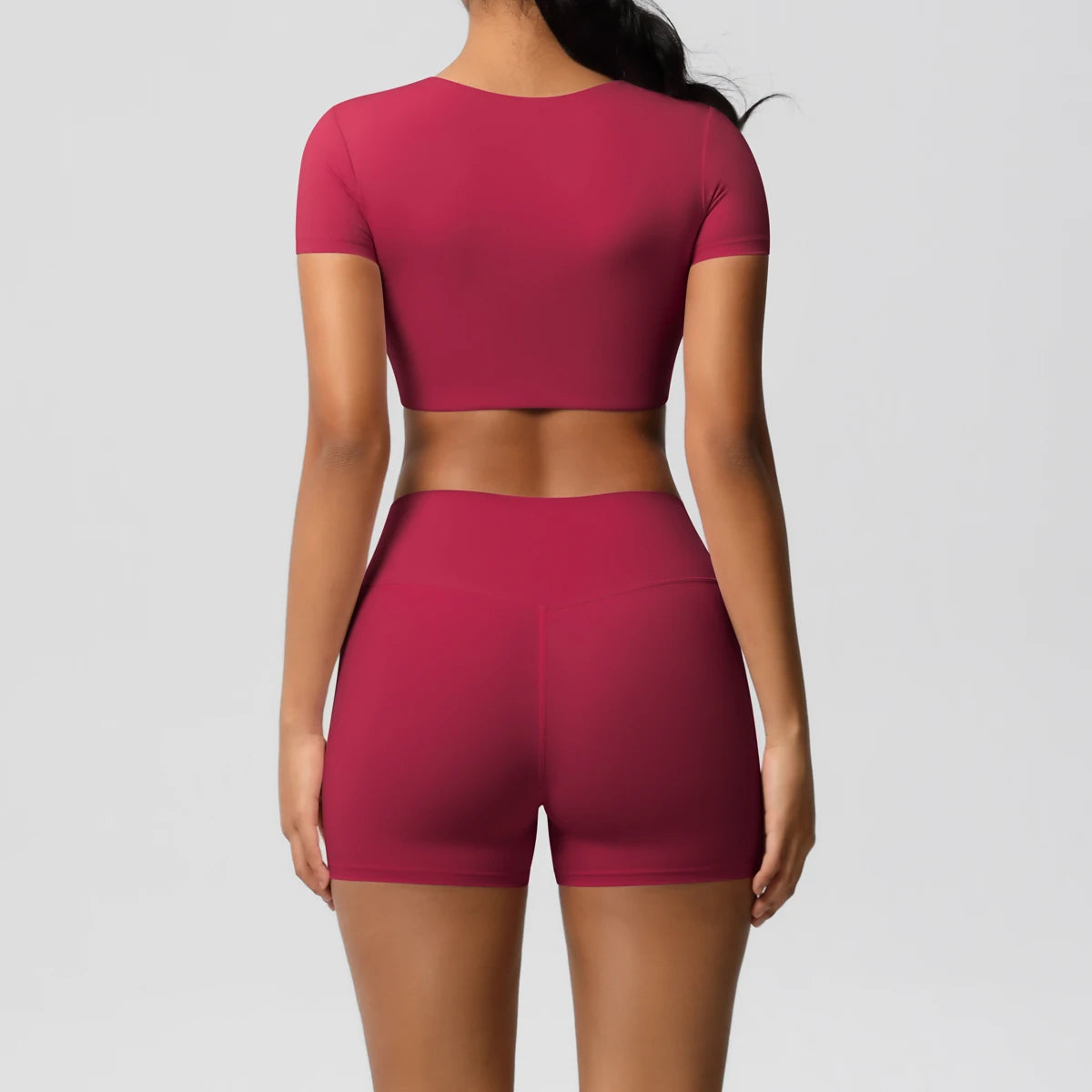 Women's 2-Piece Yoga Set: Short Sleeve Gym Top & High-Waist Shorts for Fitness