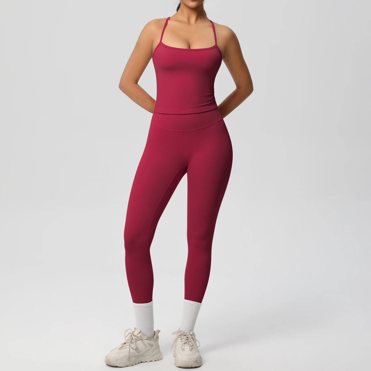 Women's 2-Piece Yoga Set: Hanging Neck Bra & Sports Shorts for Fitness