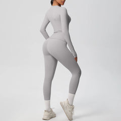 Women's 2-Piece Yoga Set: Long Sleeve Crop Top & Leggings for Gym and Fitness