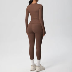 Women's 2-Piece Yoga Set: Long Sleeve Crop Top & Leggings for Gym and Fitness