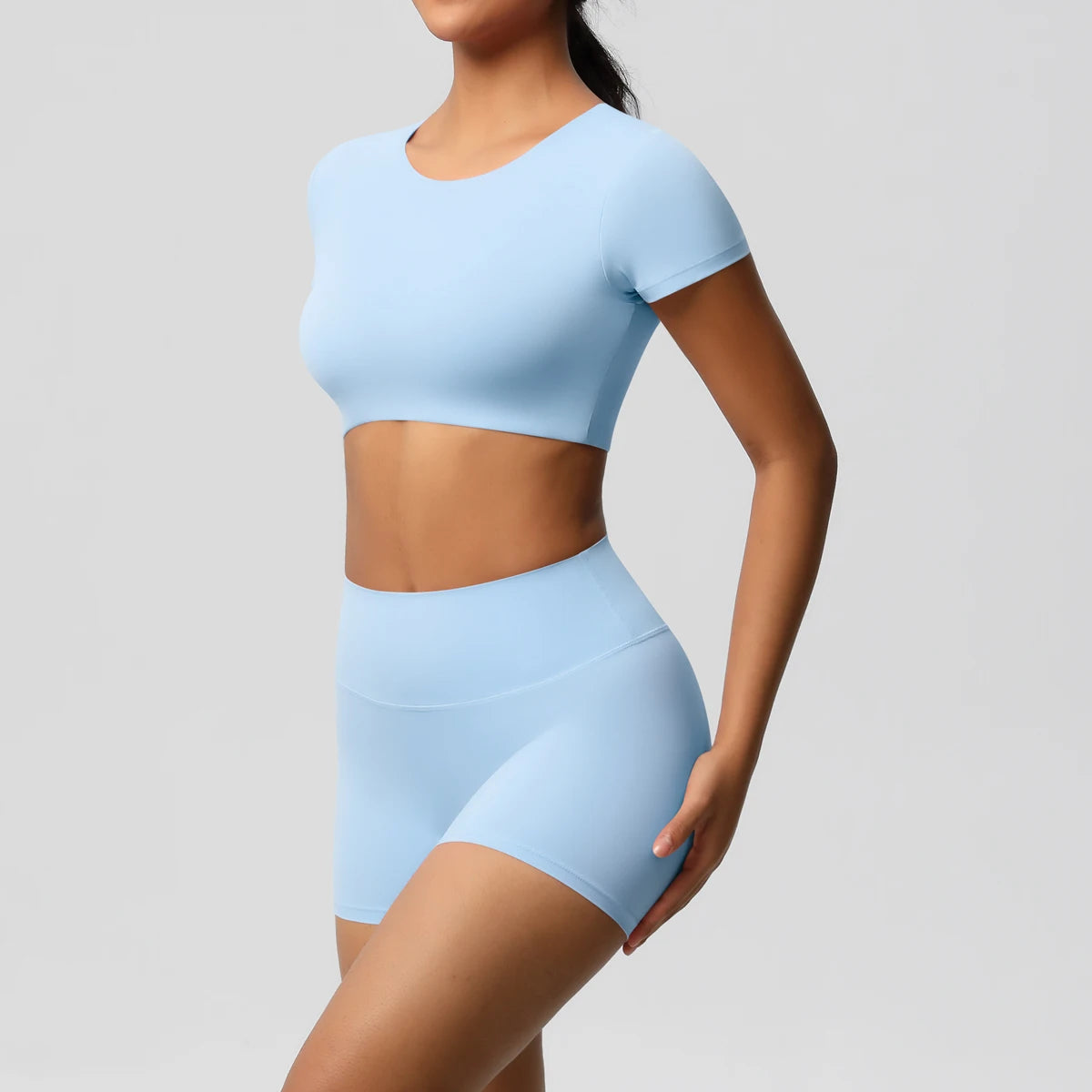 Women's 2-Piece Yoga Set: Short Sleeve Gym Top & High-Waist Shorts for Fitness