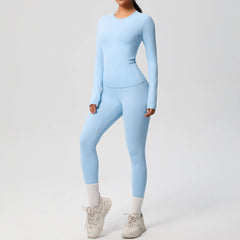 Women's 2-Piece Yoga Set: Long Sleeve Crop Top & Leggings for Gym and Fitness