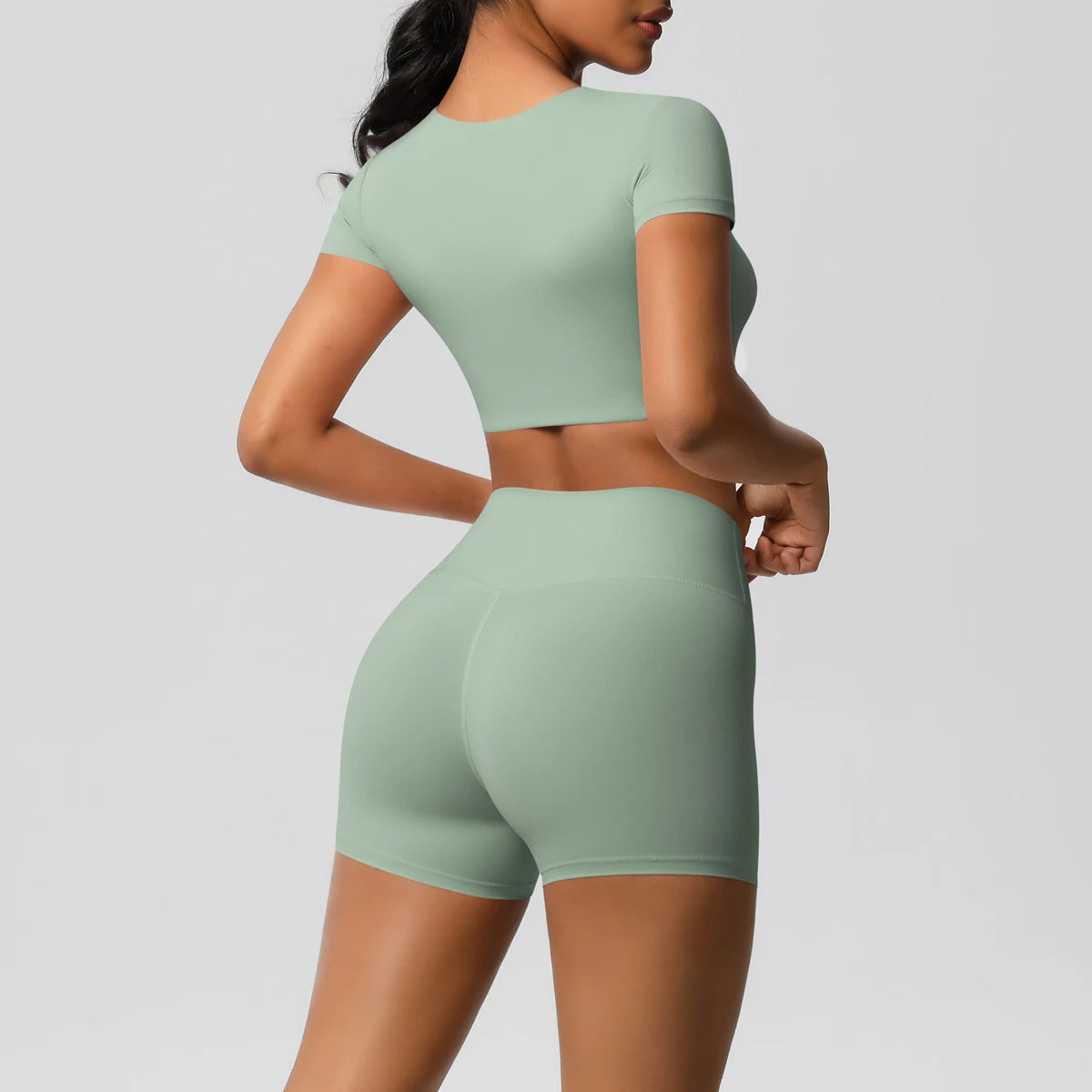 Women's 2-Piece Yoga Set: Short Sleeve Gym Top & High-Waist Shorts for Fitness