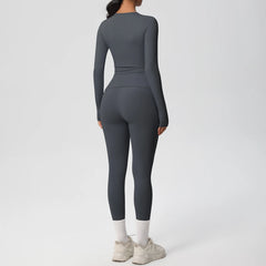 Women's 2-Piece Yoga Set: Long Sleeve Crop Top & Leggings for Gym and Fitness