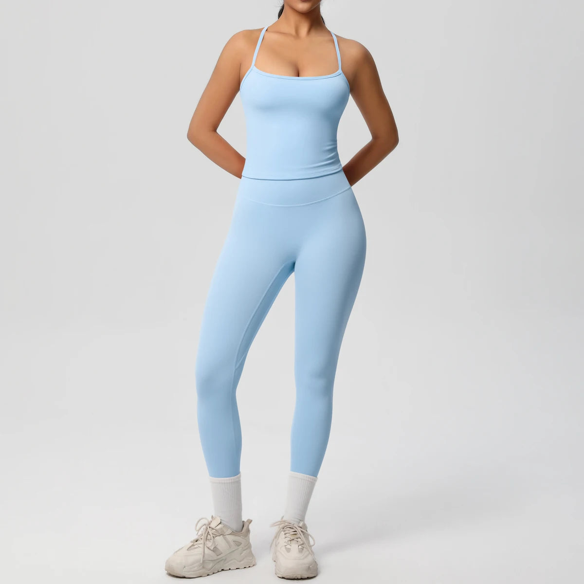 Women's 2-Piece Yoga Set: Hanging Neck Bra & Sports Shorts for Fitness