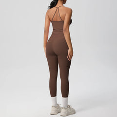 Women's 2-Piece Yoga Set: Hanging Neck Bra & Sports Shorts for Fitness