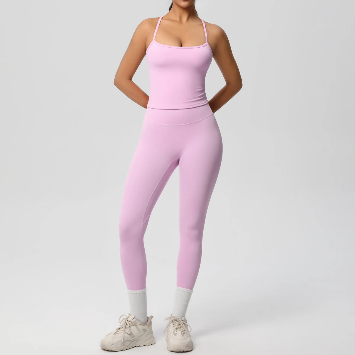 Women's 2-Piece Yoga Set: Hanging Neck Bra & Sports Shorts for Fitness