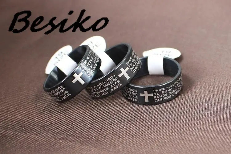 Stainless Steel Spanish Bible Cross Ring – 8mm Christian Jewelry - YanaChi Store