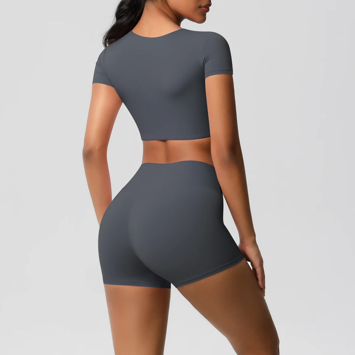 Women's 2-Piece Yoga Set: Short Sleeve Gym Top & High-Waist Shorts for Fitness