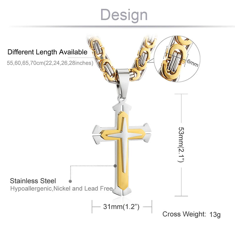 Men's Stainless Steel Cross Pendant Necklace – 45cm Chain, Anti-Fading Design, With Gift Box - YanaChi Store