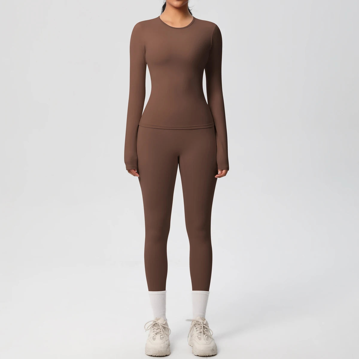 Women's 2-Piece Yoga Set: Long Sleeve Crop Top & Leggings for Gym and Fitness