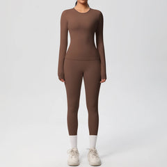 Women's 2-Piece Yoga Set: Long Sleeve Crop Top & Leggings for Gym and Fitness