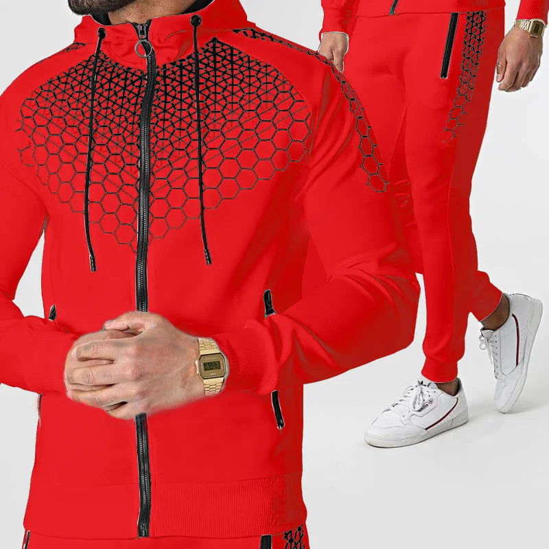 Men's Tracksuit Set: Hooded Zipper Jacket & Jogging Pants for Spring & Autumn