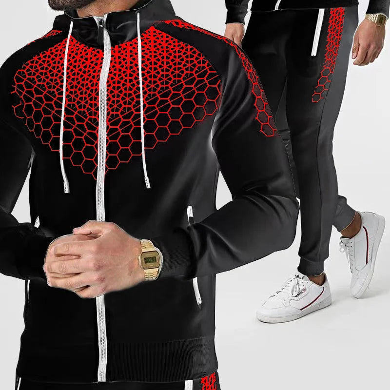 Men's Tracksuit Set: Hooded Zipper Jacket & Jogging Pants for Spring & Autumn