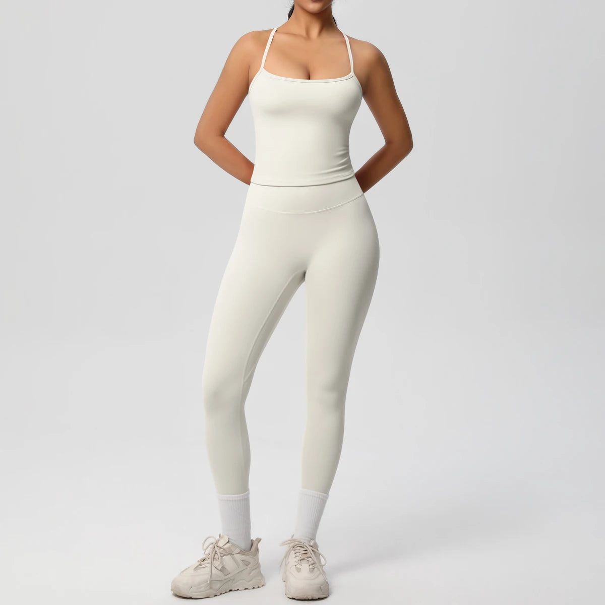 Women's 2-Piece Yoga Set: Hanging Neck Bra & Sports Shorts for Fitness