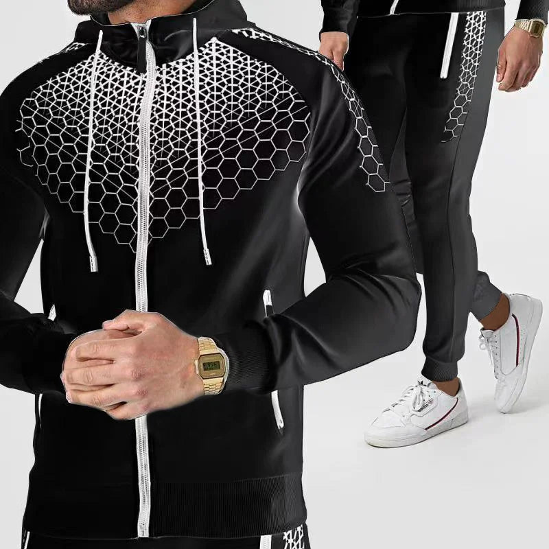 Men's Tracksuit Set: Hooded Zipper Jacket & Jogging Pants for Spring & Autumn