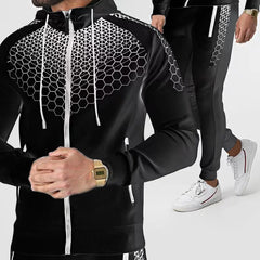 Men's Tracksuit Set: Hooded Zipper Jacket & Jogging Pants for Spring & Autumn