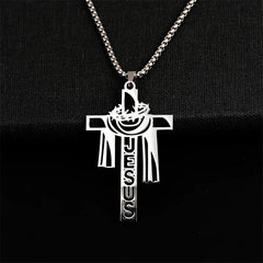 Stainless Steel Thorn Jesus Cross Necklace – Christian Pendant Jewelry with 70cm Chain - YanaChi Store