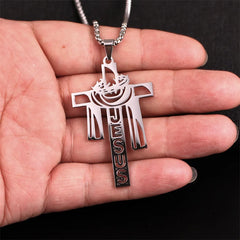 Stainless Steel Thorn Jesus Cross Necklace – Christian Pendant Jewelry with 70cm Chain - YanaChi Store
