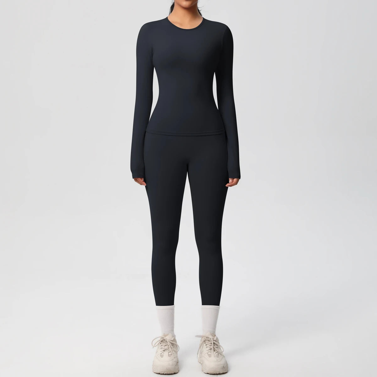 Women's 2-Piece Yoga Set: Long Sleeve Crop Top & Leggings for Gym and Fitness